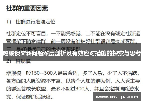 赵鹏谈欠薪问题深度剖析及有效应对措施的探索与思考